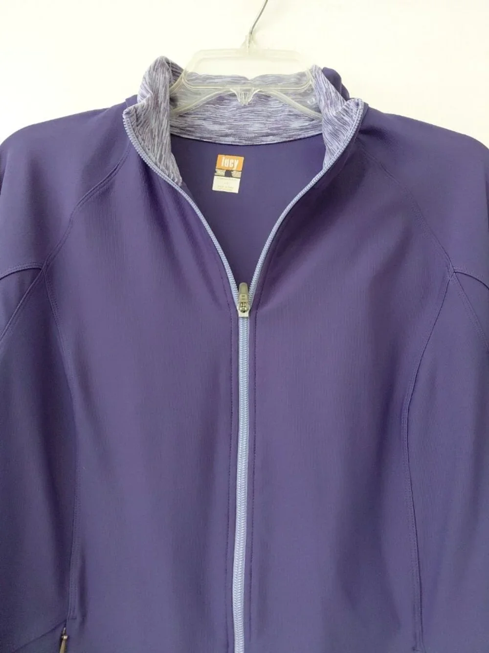 Lucy Tech Full Zip Athletic Track Jacket Vertical Zipper Pockets Large Purple